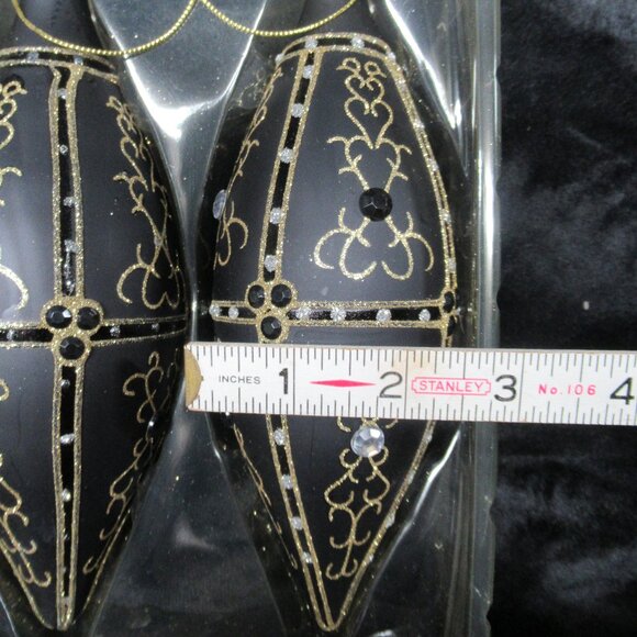 4 pc. Black and Gold Hand Decorated Glass Teardrop Ornaments - Picture 5 of 5